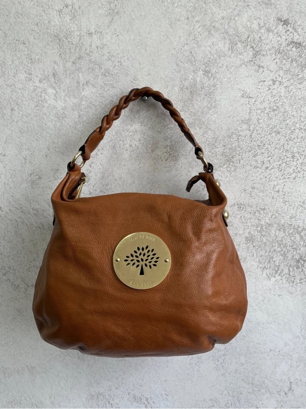 Mulberry Cognac Leather Shoulder Bag with Braided Handle